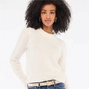 EUC J. Crew Factory Fuzzy Puff-Sleeve Sweater Ivory Alpaca CF382 Casual Soft